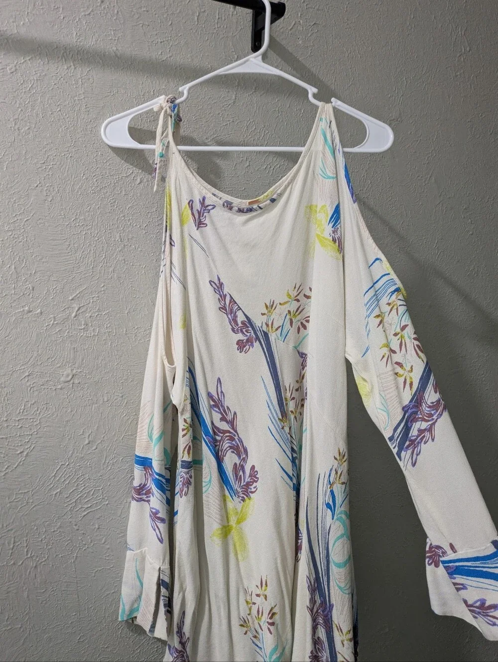 Free People Ivory Floral Cold-Shoulder Swing Dress